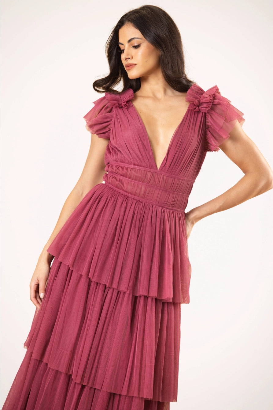 Lace & Beads Naomi Orchid Tulle Maxi Dress