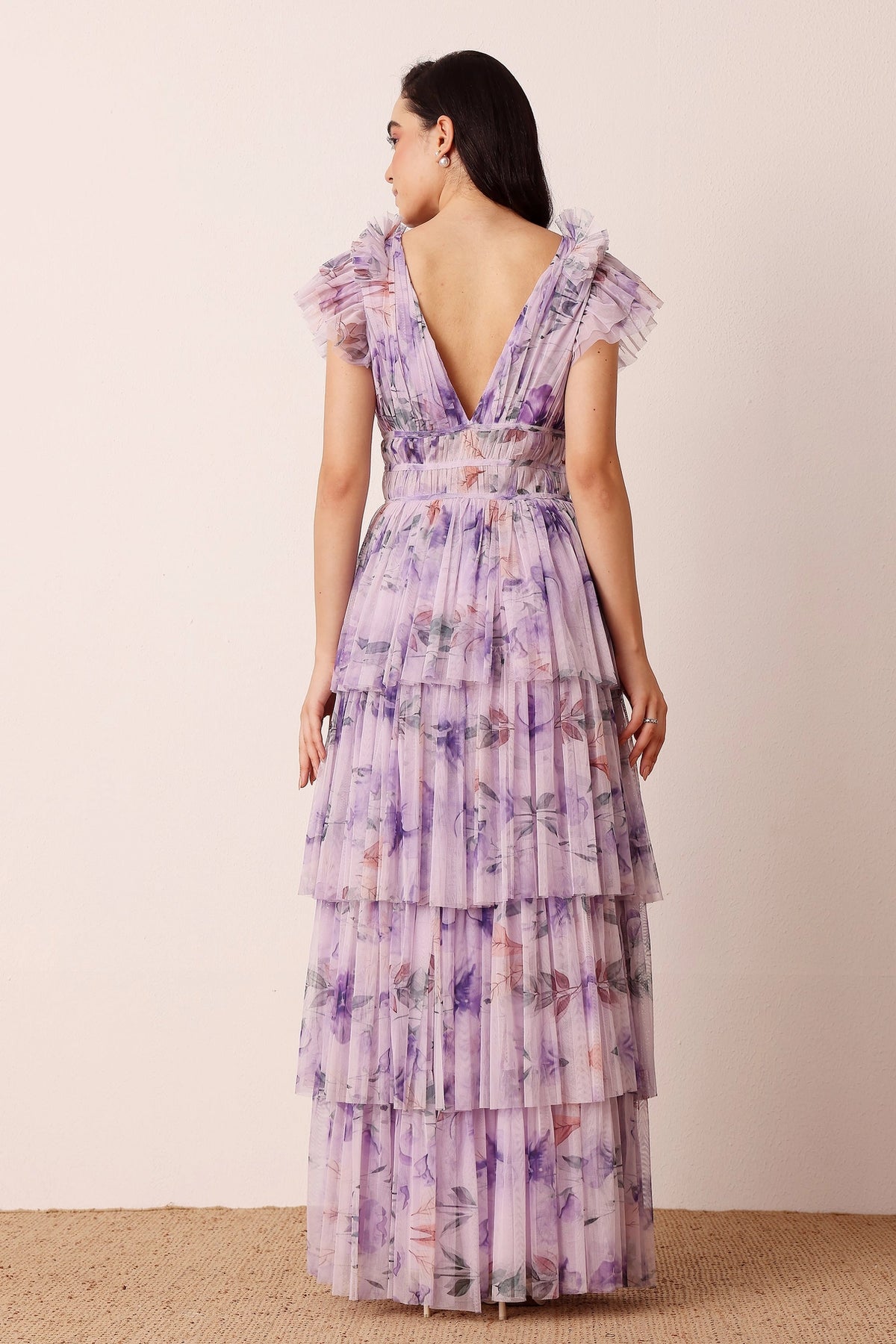 Lace & Beads Naomi Lilac Floral Tulle Maxi Dress