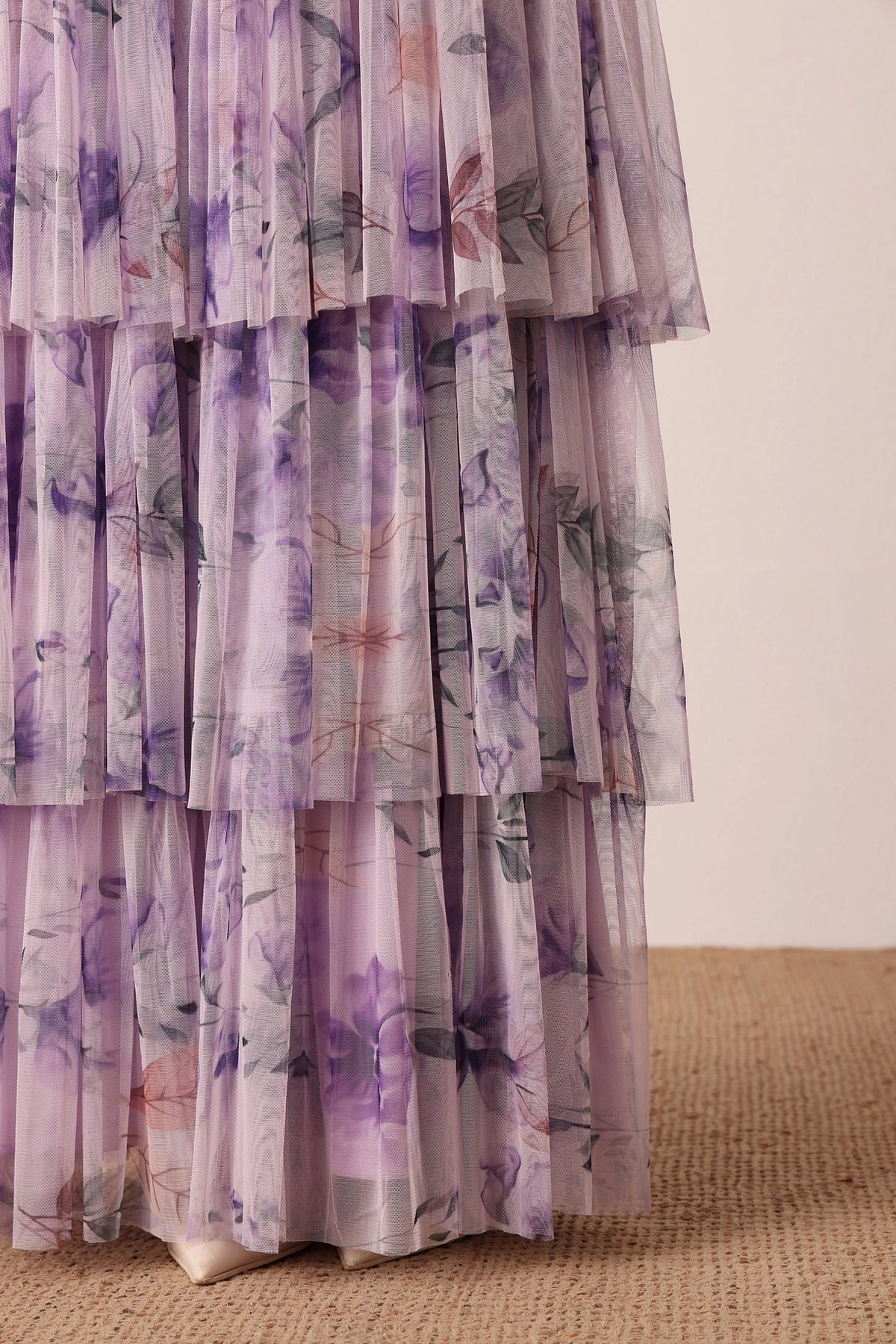 Lace & Beads Naomi Lilac Floral Tulle Maxi Dress