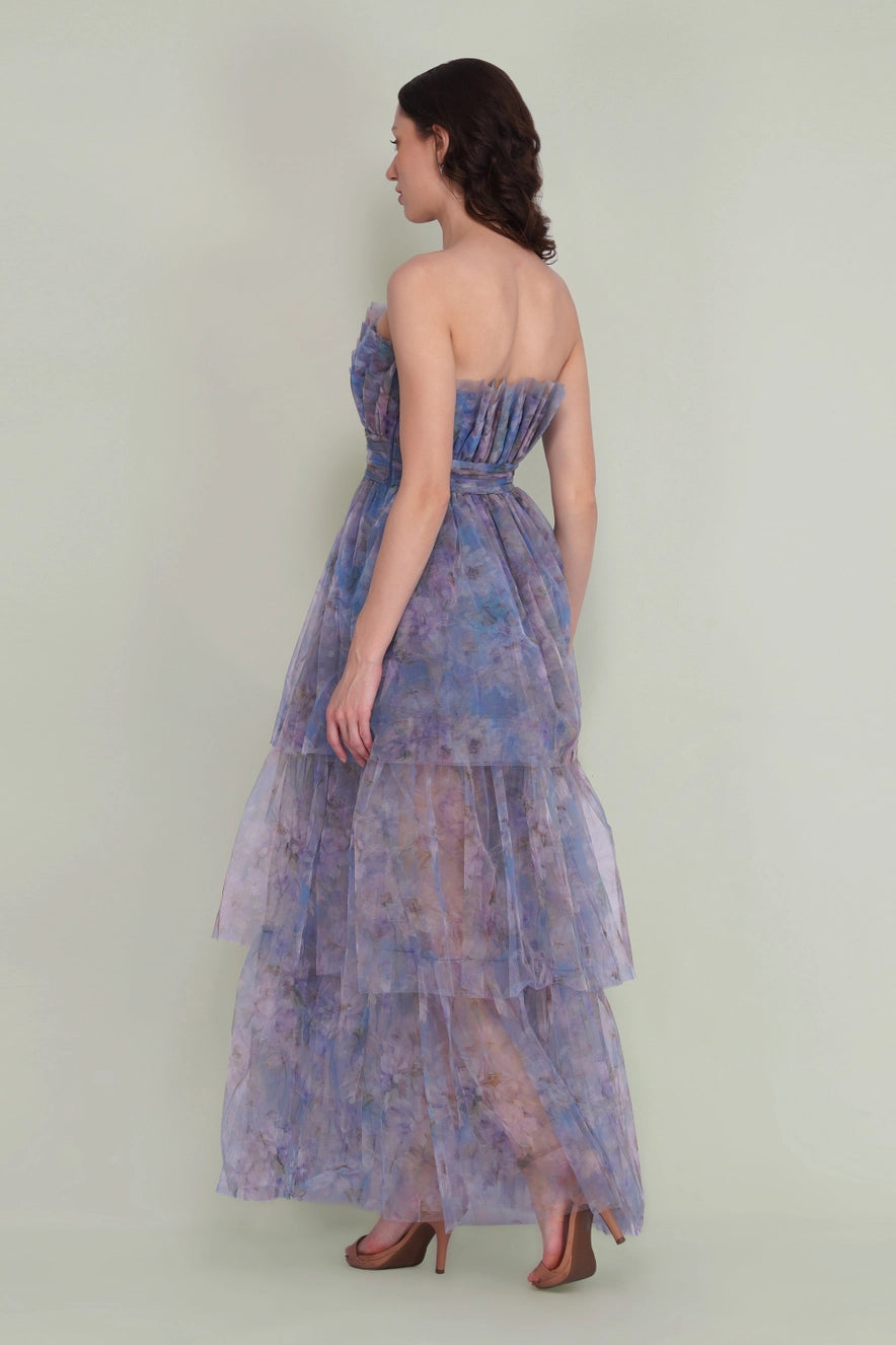 Lace & Beads Natalia Tulle Bandeau Lavender Bloom Maxi Dress