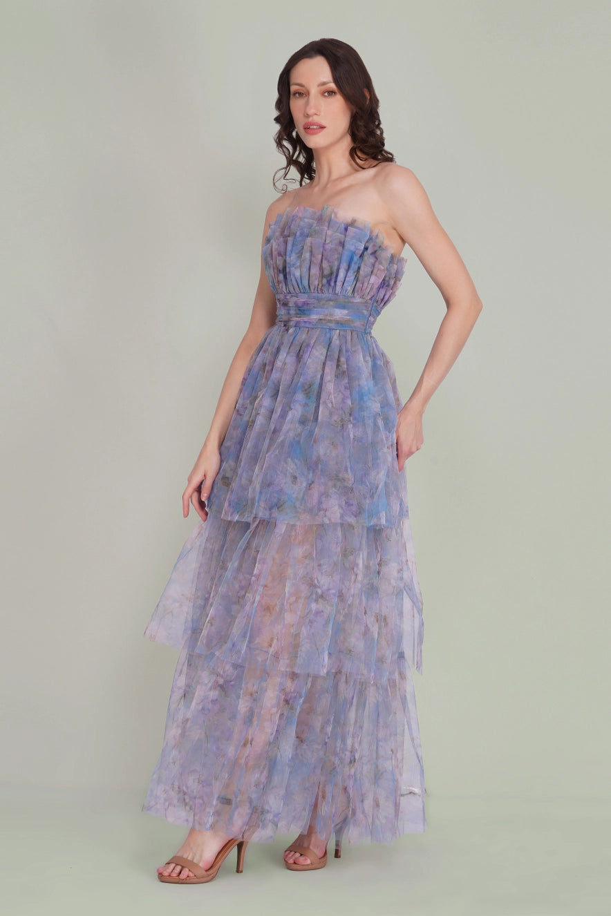Lace & Beads Natalia Tulle Bandeau Lavender Bloom Maxi Dress