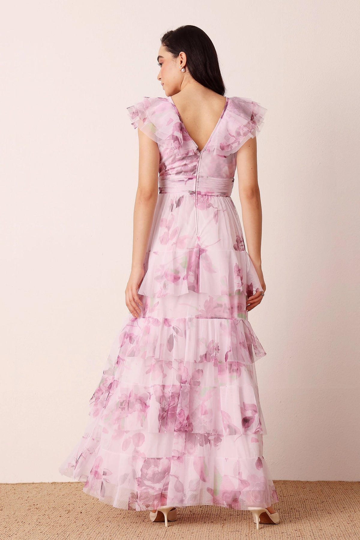 Lace & Beads Olympia Purple Floral Maxi Tulle Dress