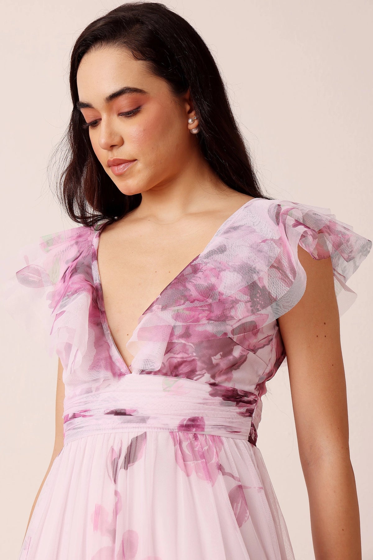 Lace & Beads Olympia Purple Floral Maxi Tulle Dress