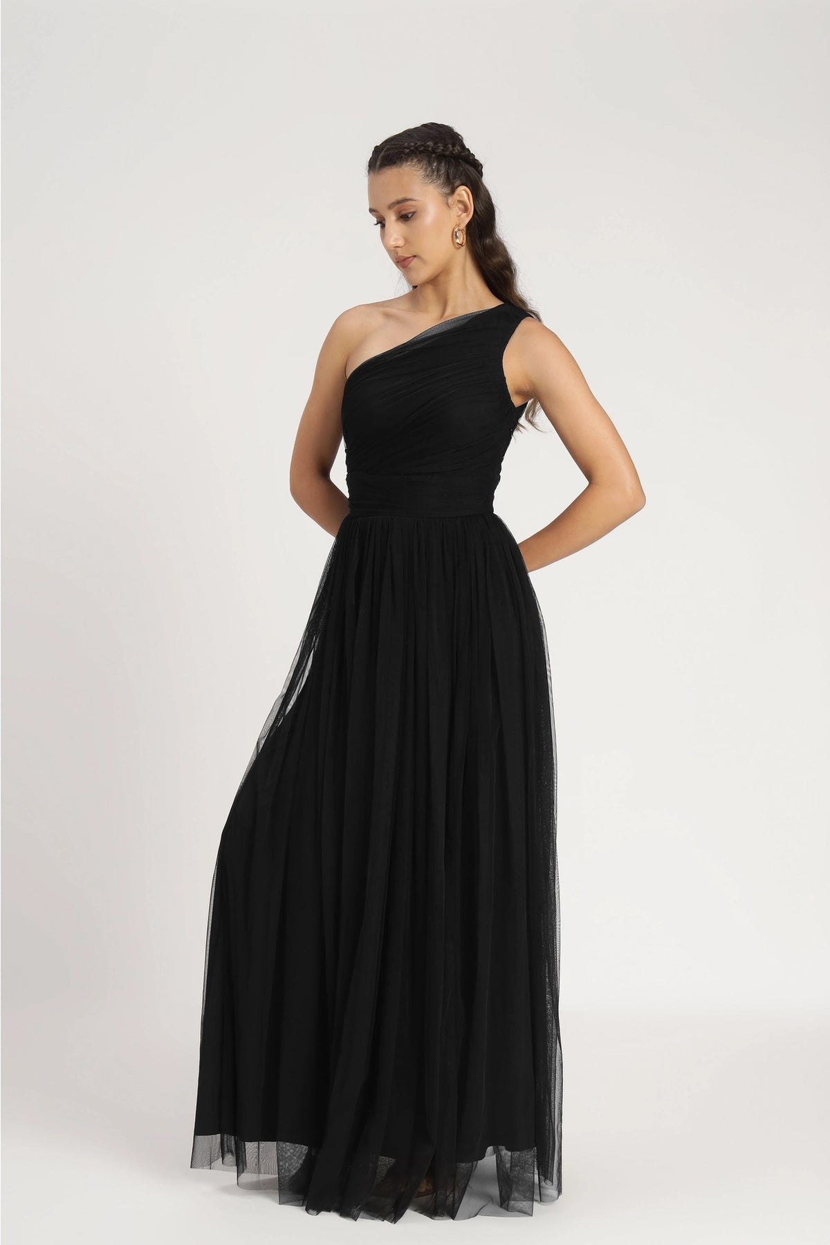 Lace & Beads One Shoulder Black Tulle Maxi Dress Love My Apparel Lace & Beads One Shoulder Black Tulle Maxi Dress Love My Apparel
