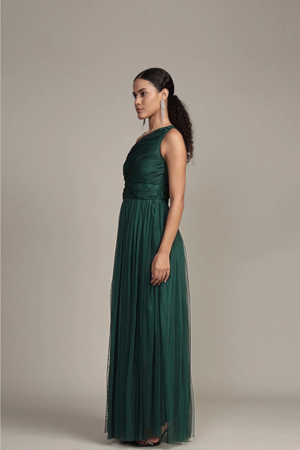 Lace & Beads One Shoulder Emerald Green Tulle Maxi Dress Love My Apparel Lace & Beads One Shoulder Emerald Green Tulle Maxi Dress Love My Apparel