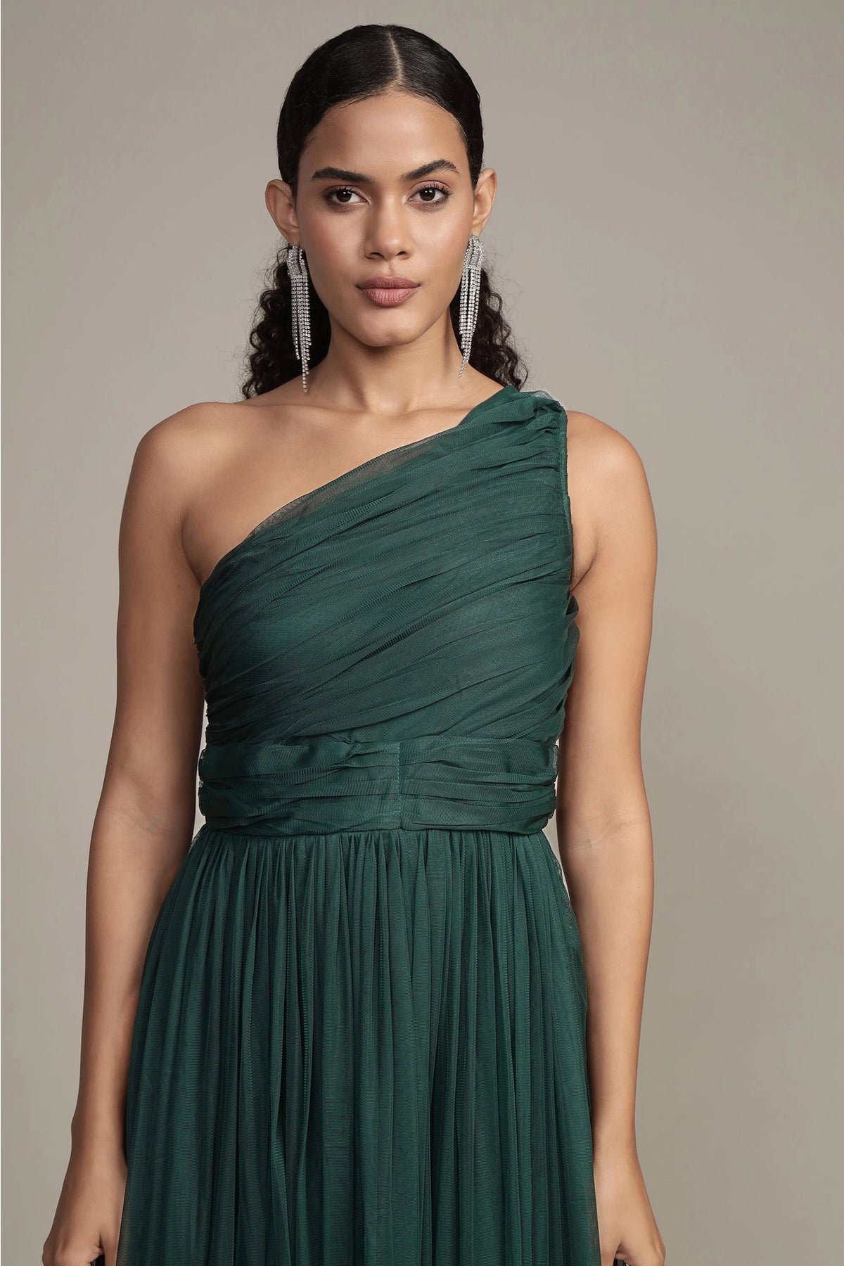 Lace Beads One Shoulder Green Tulle Maxi Dress Love My Apparel