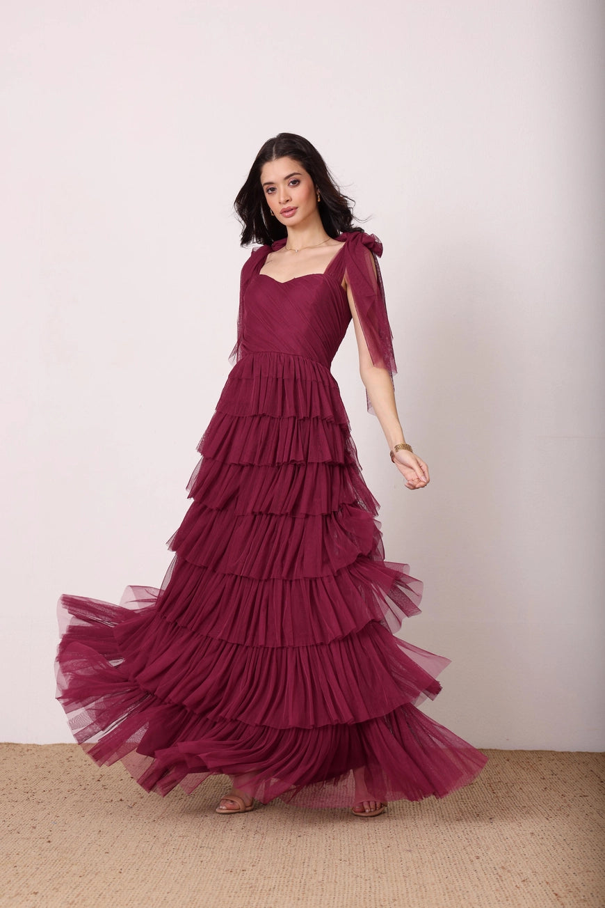 Lace & Beads Ophelia Fig Tulle Maxi Dress – Love My Apparel