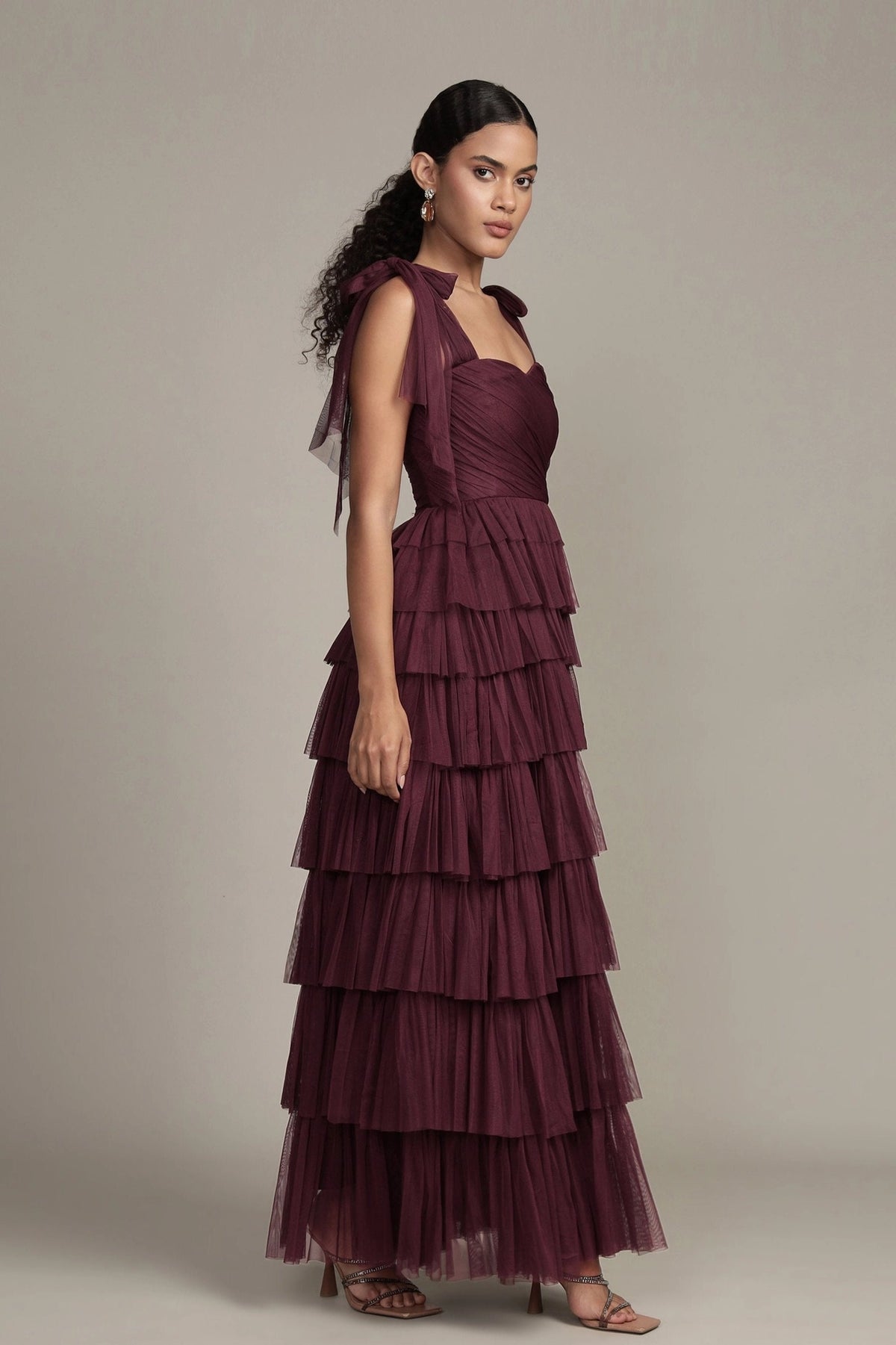 Lace & Beads Ophelia Plum Tulle Maxi Dress