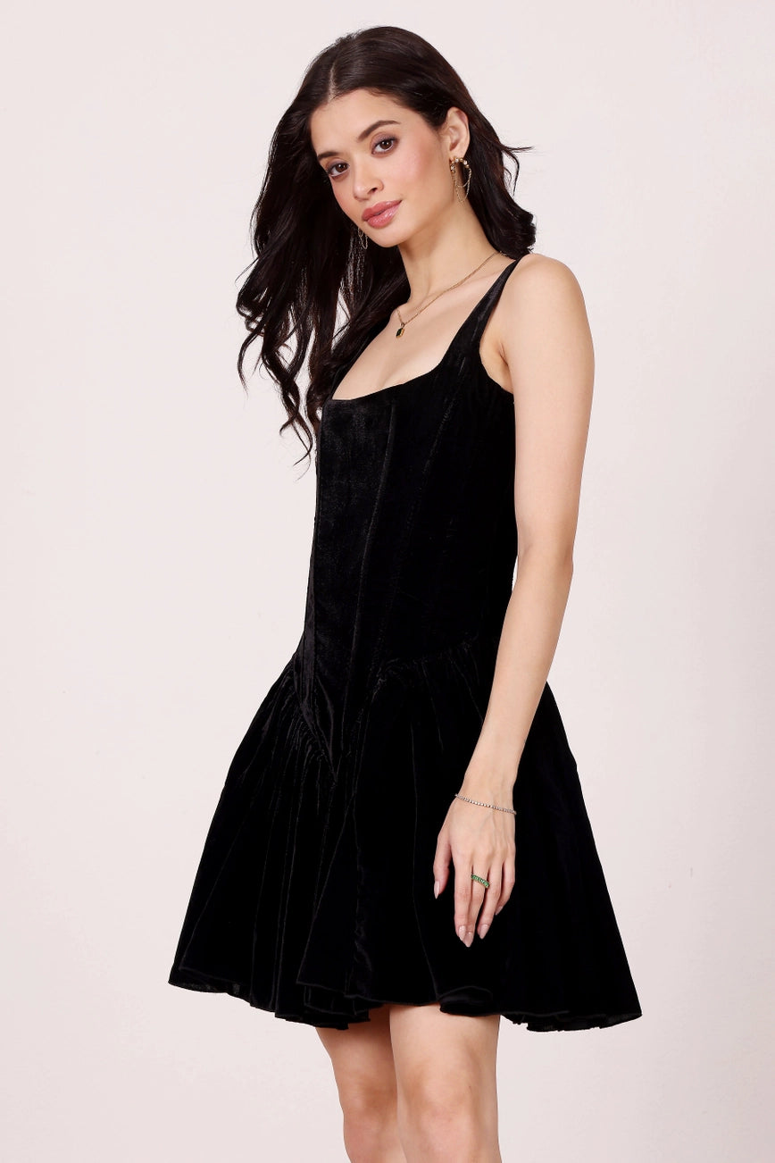 Lace & Beads Quest Black Velvet Corset Mini Dress