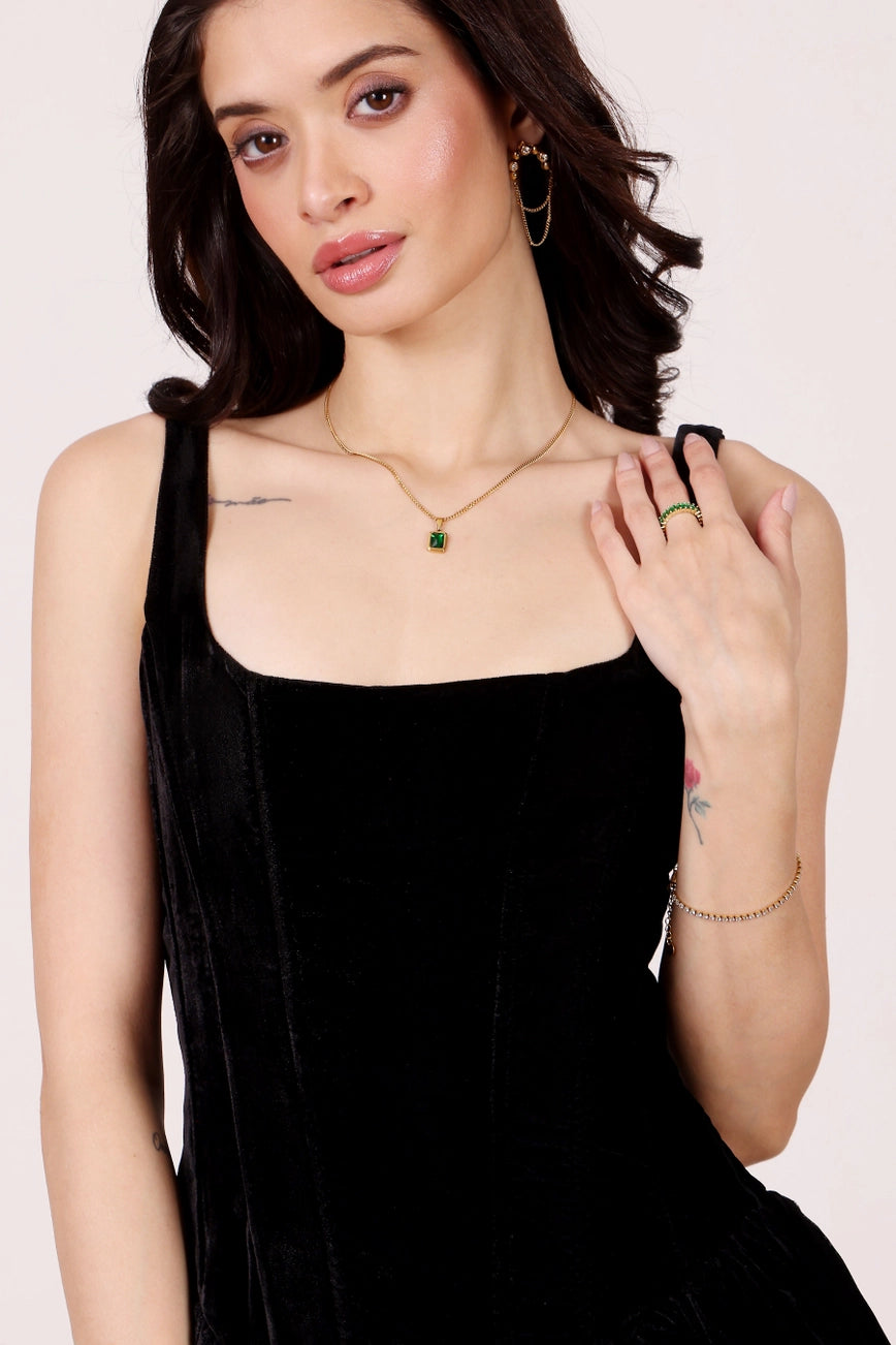 Lace & Beads Quest Black Velvet Corset Mini Dress