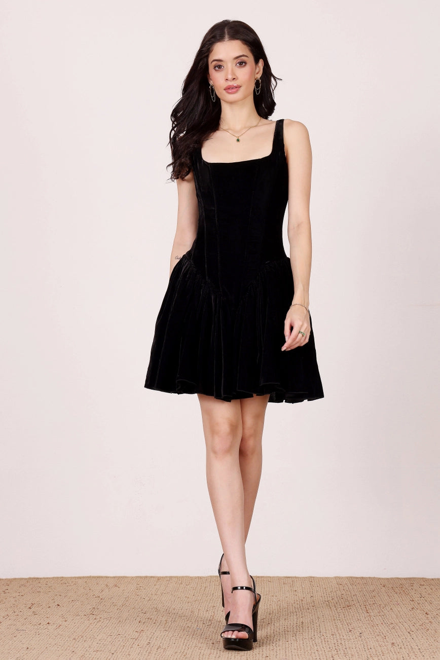Lace & Beads Quest Black Velvet Corset Mini Dress