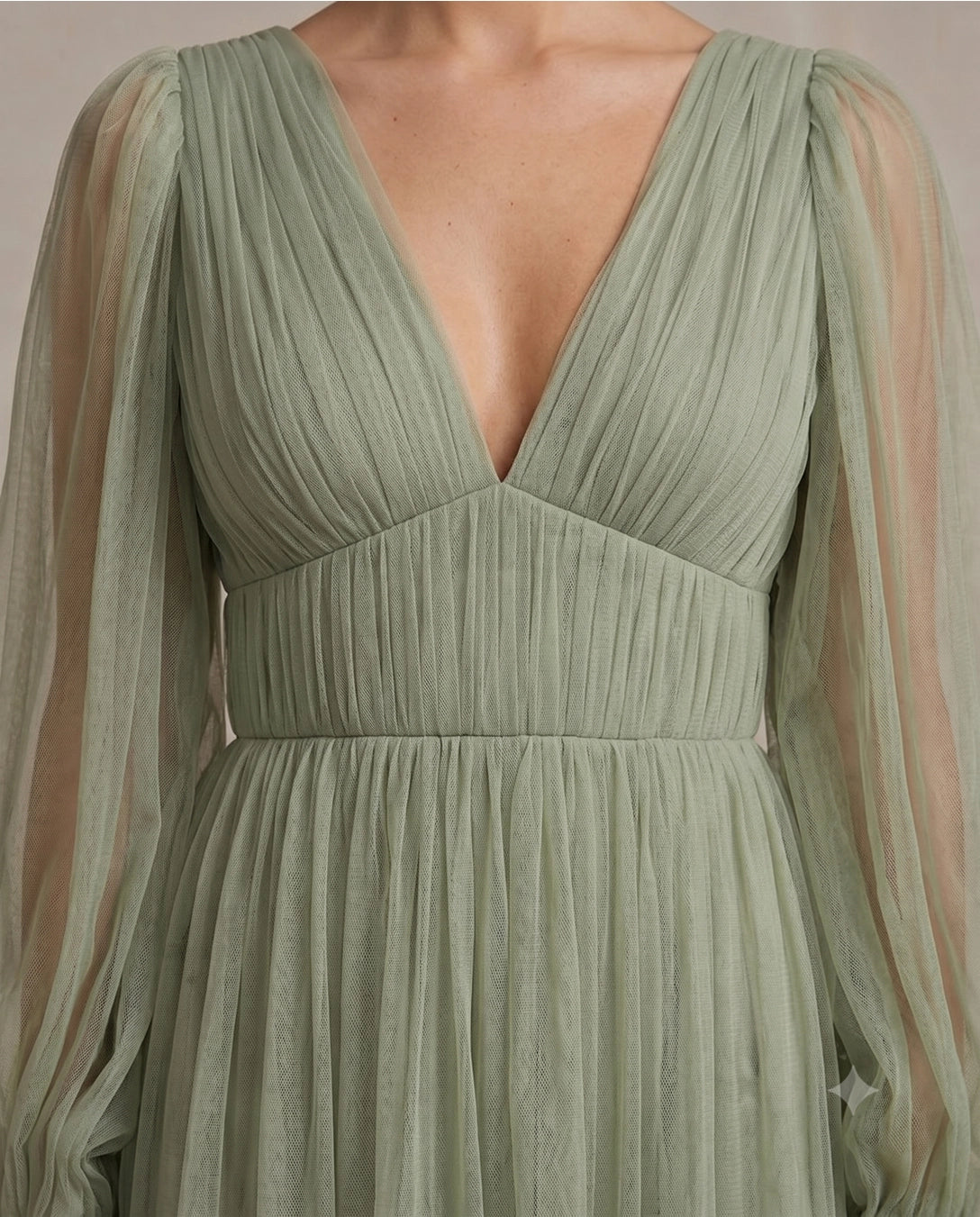 Lace & Beads Rachel Tulle Sage Green Midi Dress
