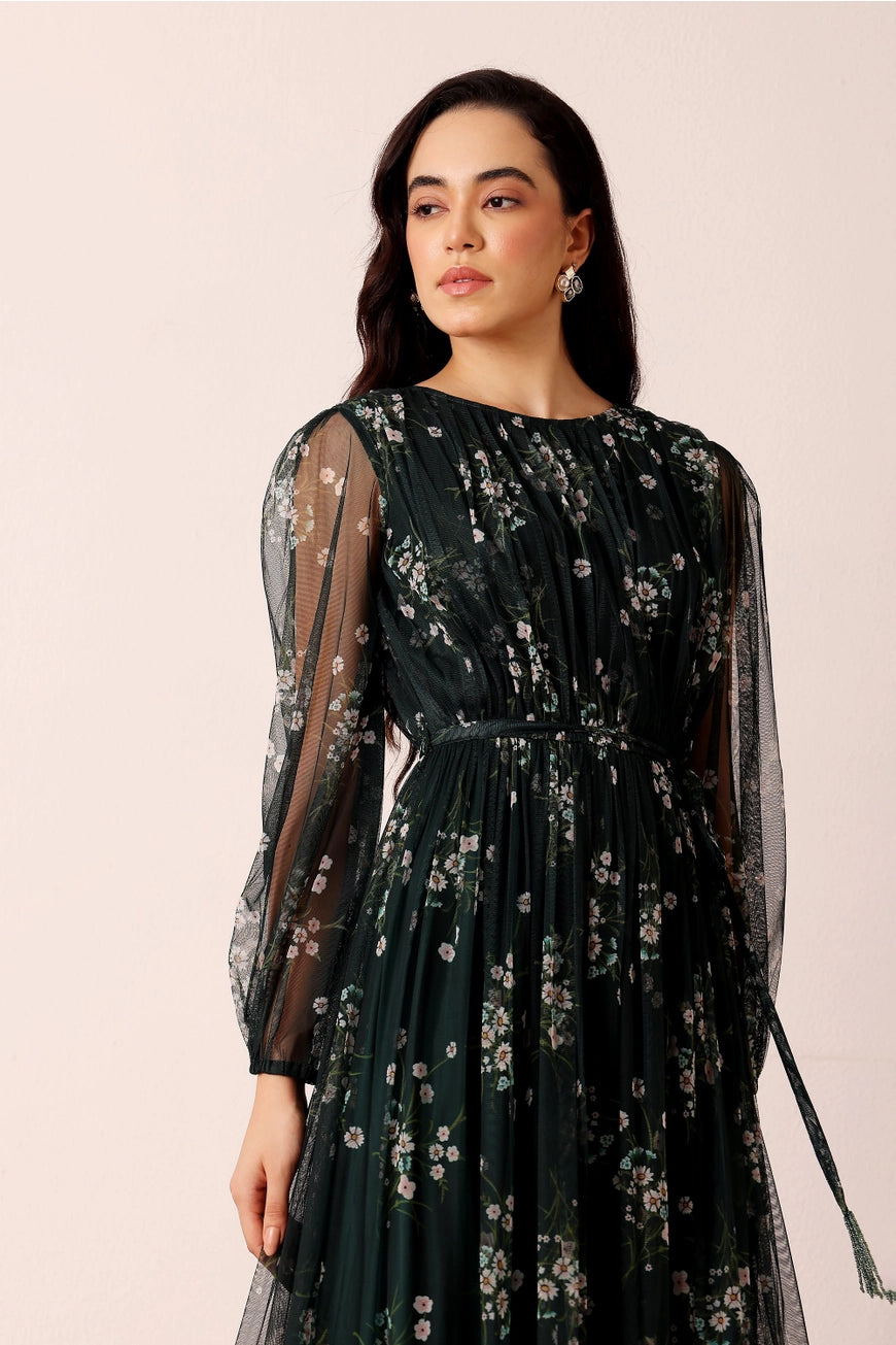 Lace & Beads Rebecca Emerald Floral Midi Dress