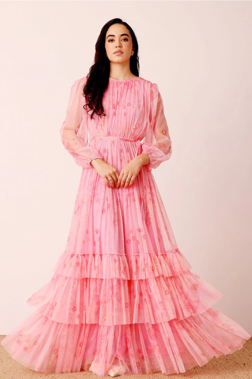 Lace & Beads Rebecca Pink Floral Maxi Dress