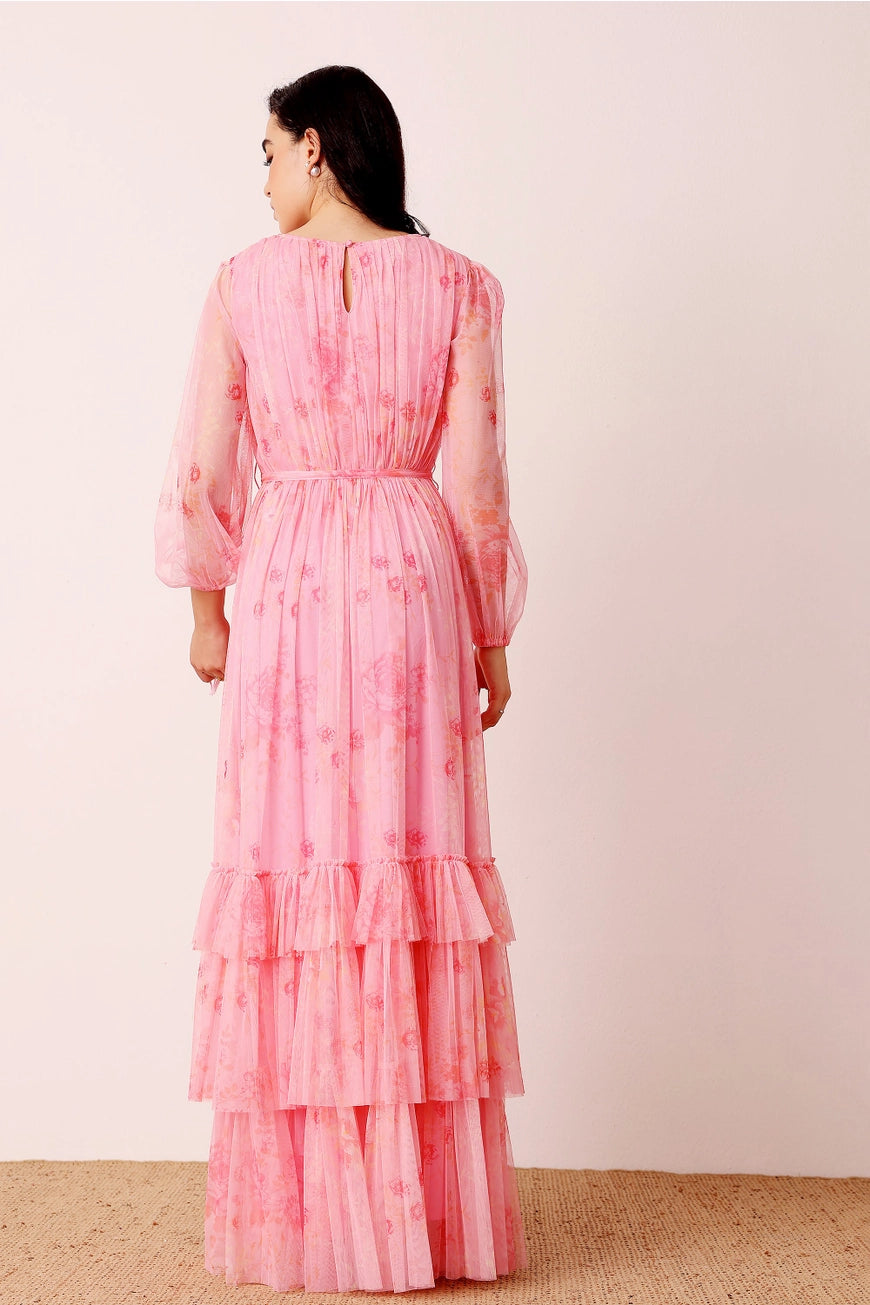 Lace & Beads Rebecca Pink Floral Maxi Dress