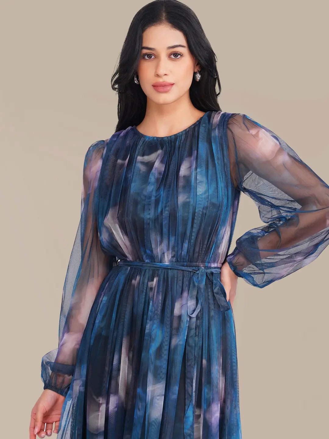 Lace & Beads Rebecca Navy Blue Floral Tulle Floral Maxi Dress