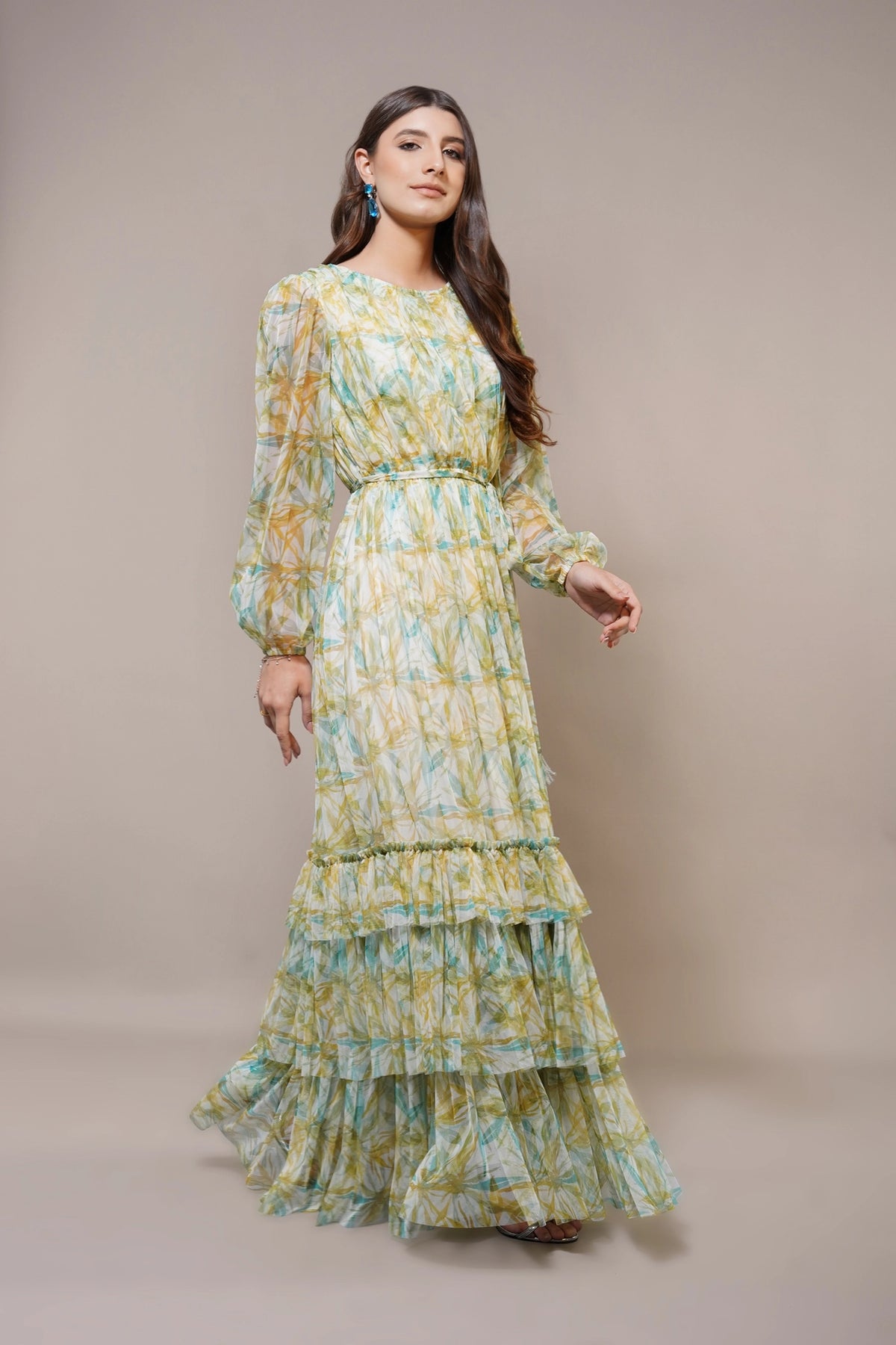 green and yellow floral maxi dress Final Sale Plus Size Sleeveless Tiered Maxi Dress In Yellow and Green