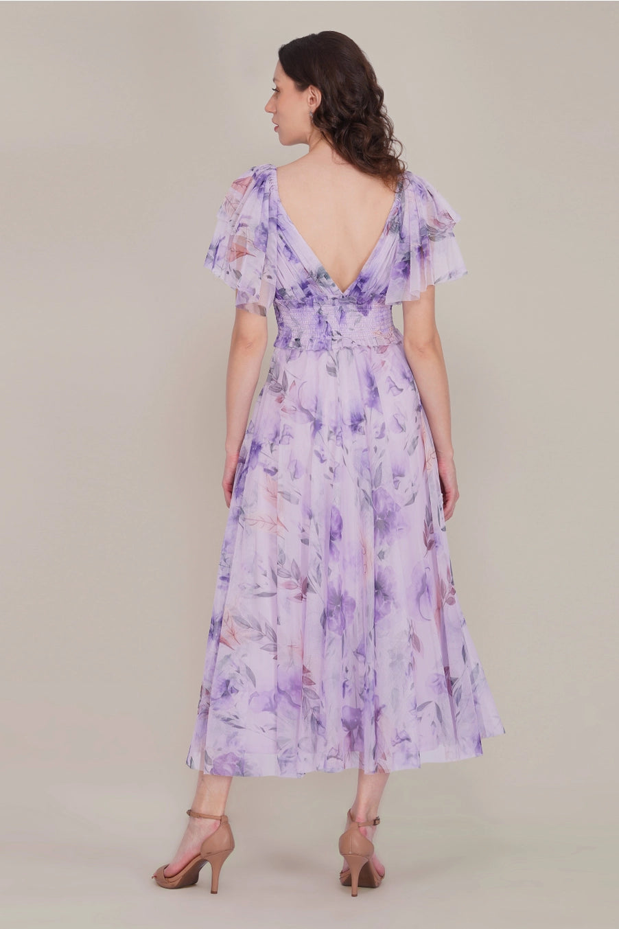 Lace & Beads Shelby Lilac Floral Tulle Maxi Dress