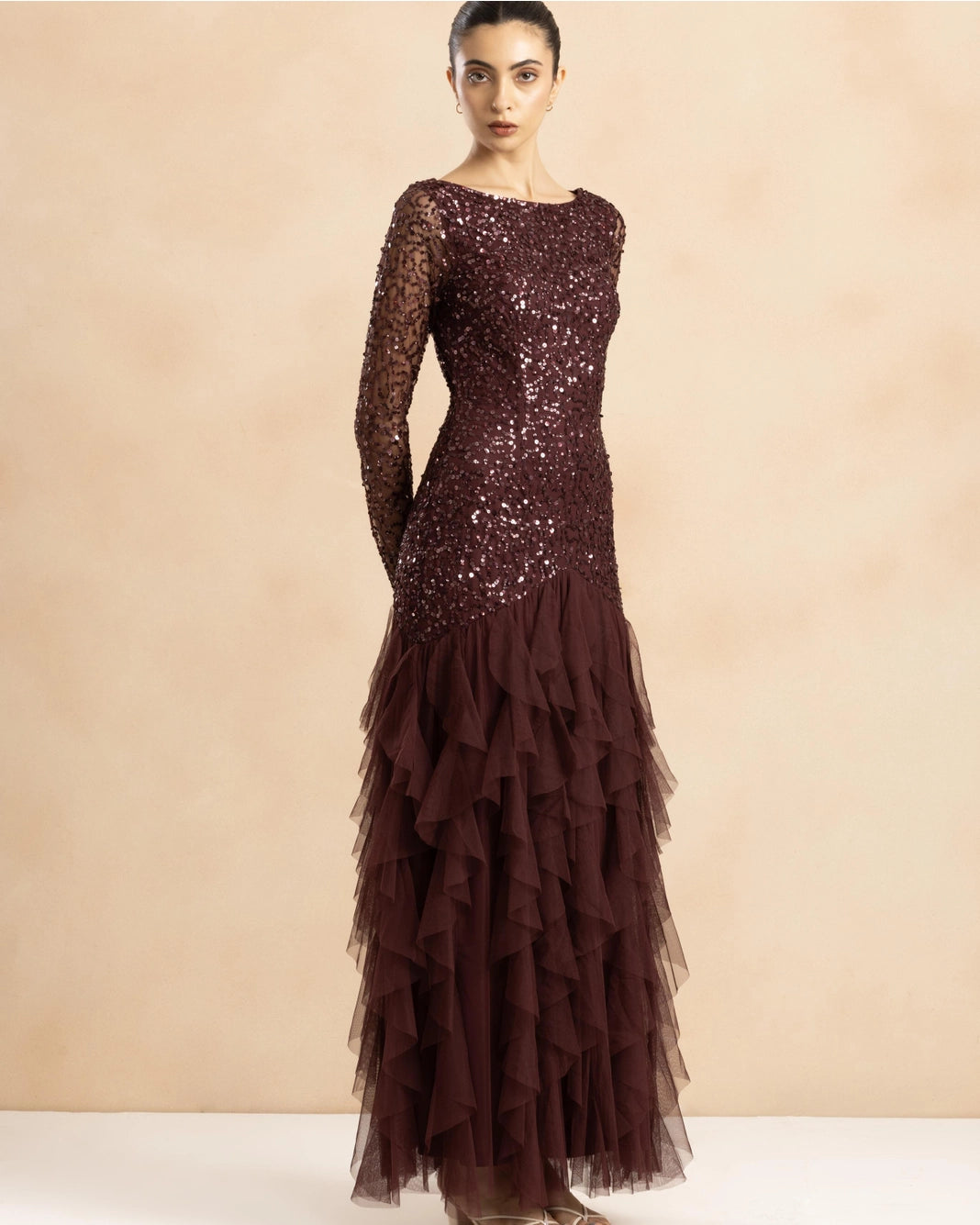 lace-and-beads-sila-brown-waterfall-sequin-ruffle-maxi-dress-3