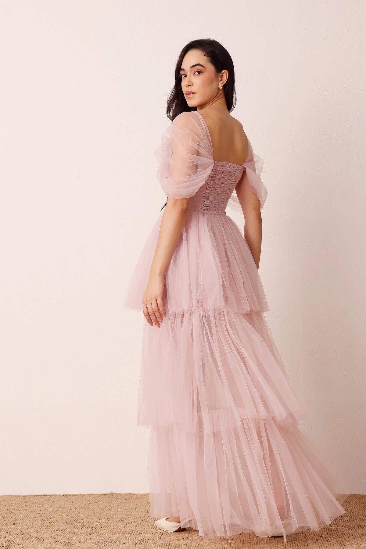 Lace & Beads Sydney Tulle Dusty Pink Maxi Dress