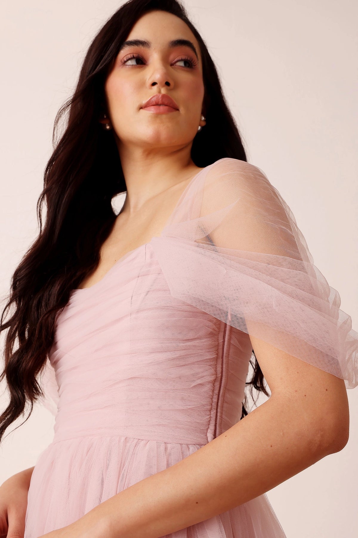 Lace & Beads Sydney Tulle Dusty Pink Maxi Dress