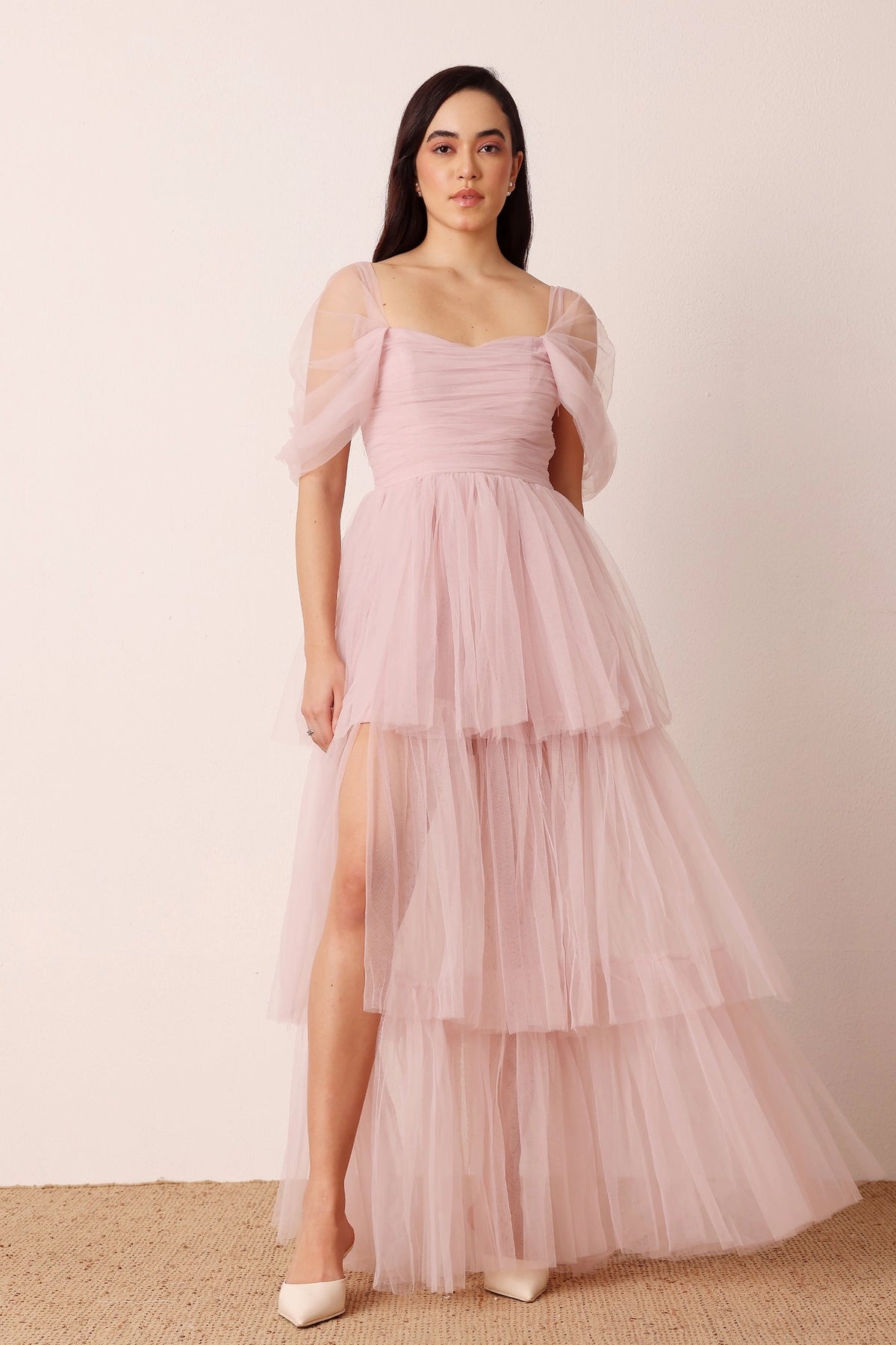Lace & Beads Sydney Tulle Dusty Pink Maxi Dress