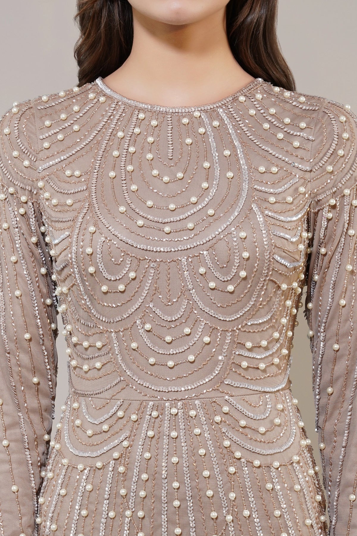 Lace & Beads Mabel Embellished Pearl Taupe Maxi Dress Love My Apparel Lace & Beads Mabel Embellished Pearl Taupe Maxi Dress Love My Apparel