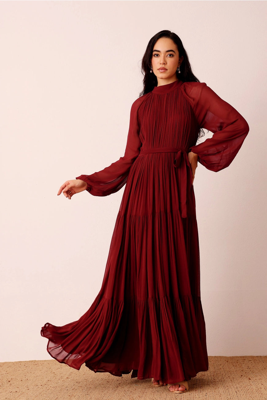 Lace & Beads Violetta Burgundy Maxi Dress