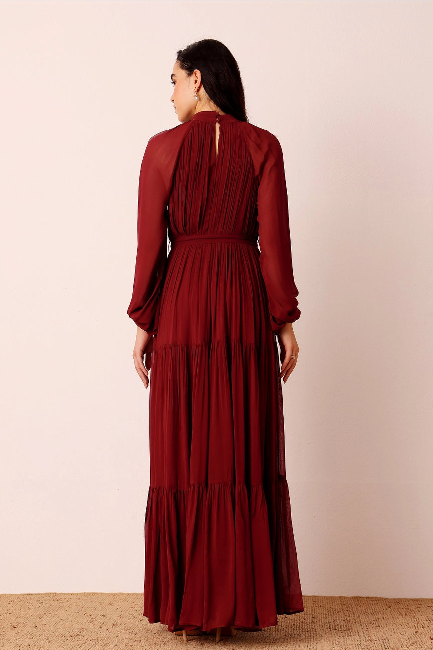 Lace & Beads Violetta Burgundy Maxi Dress