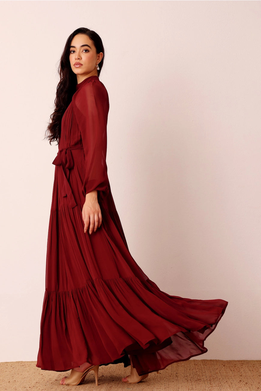 Lace & Beads Violetta Burgundy Maxi Dress
