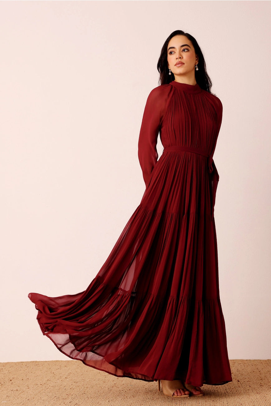 Lace & Beads Violetta Burgundy Maxi Dress
