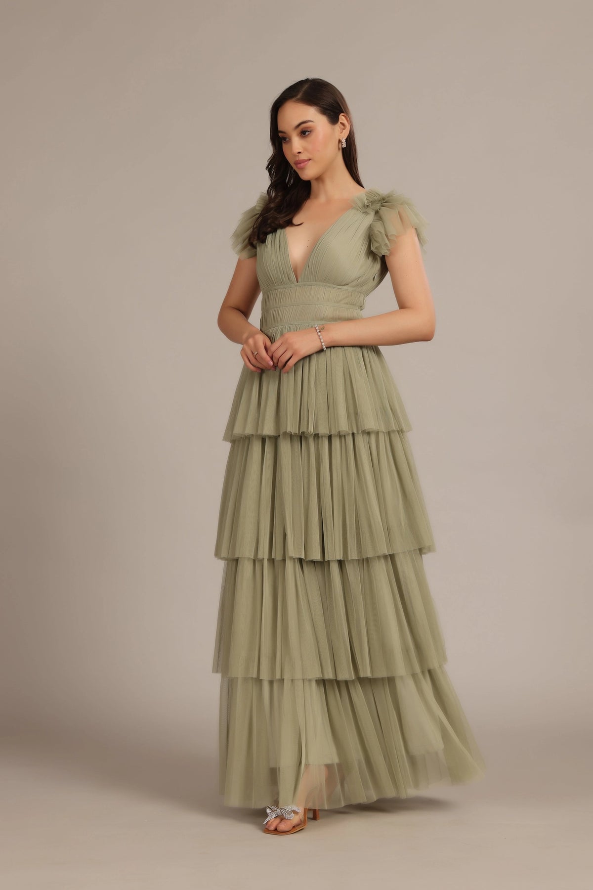 Lace & Beads Naomi Dusty Sage Green Tulle Maxi Dress Love My Apparel Lace & Beads Naomi Dusty Sage Green Tulle Maxi Dress Love My Apparel