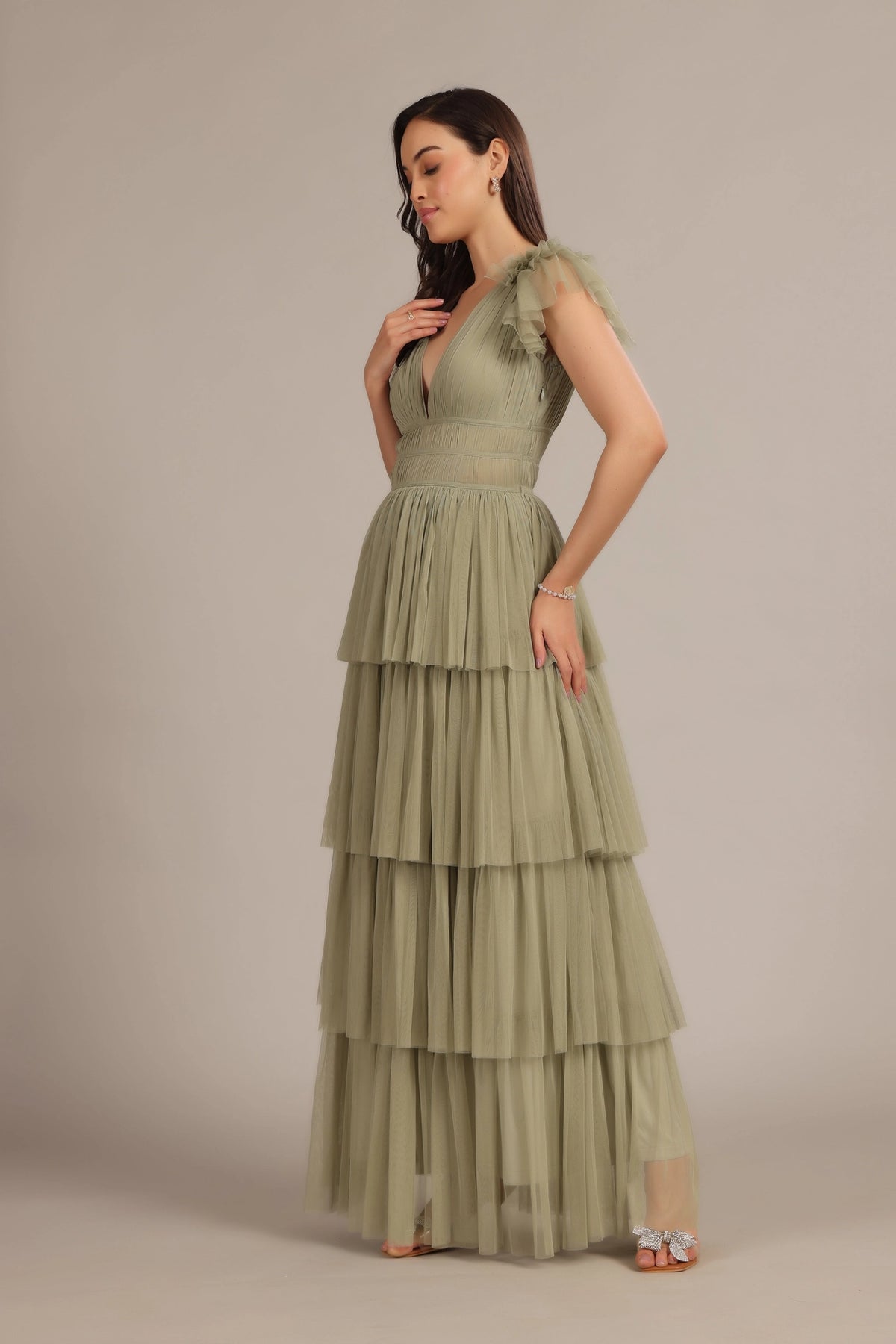 Lace & Beads Naomi Dusty Sage Green Tulle Maxi Dress Love My Apparel Lace & Beads Naomi Dusty Sage Green Tulle Maxi Dress Love My Apparel