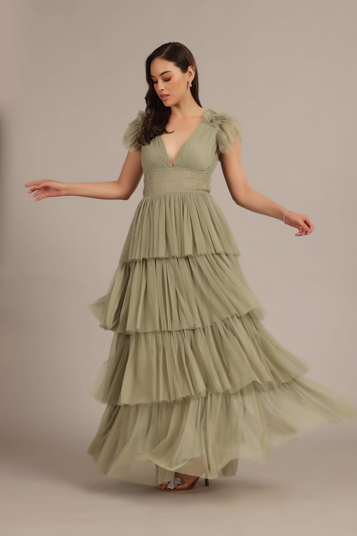 Lace & Beads Naomi Dusty Sage Green Tulle Maxi Dress Love My Apparel Lace & Beads Naomi Dusty Sage Green Tulle Maxi Dress Love My Apparel