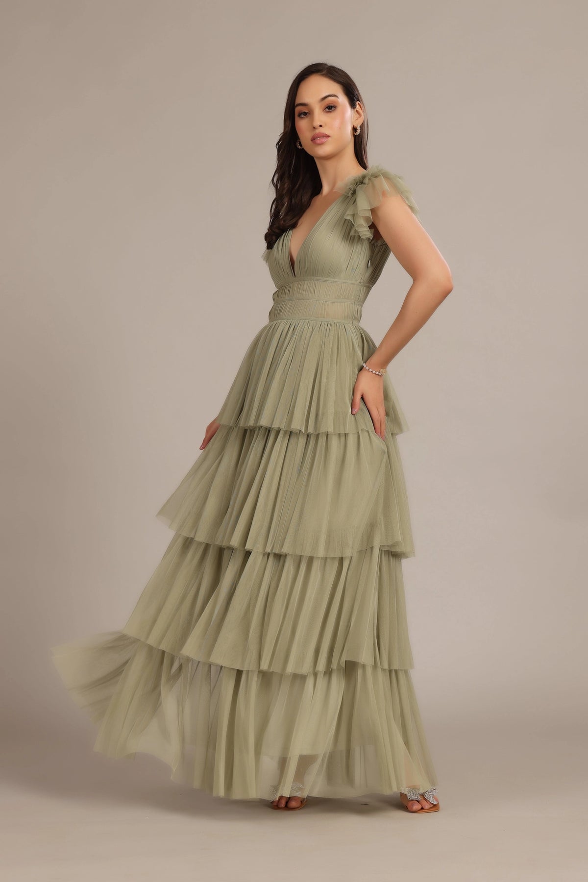 Lace & Beads Naomi Dusty Sage Green Tulle Maxi Dress Love My Apparel Lace & Beads Naomi Dusty Sage Green Tulle Maxi Dress Love My Apparel