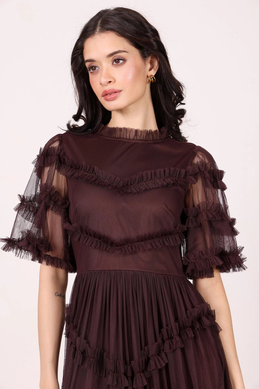 Lace & Beads Florine Chocolate Plum Maxi Dress