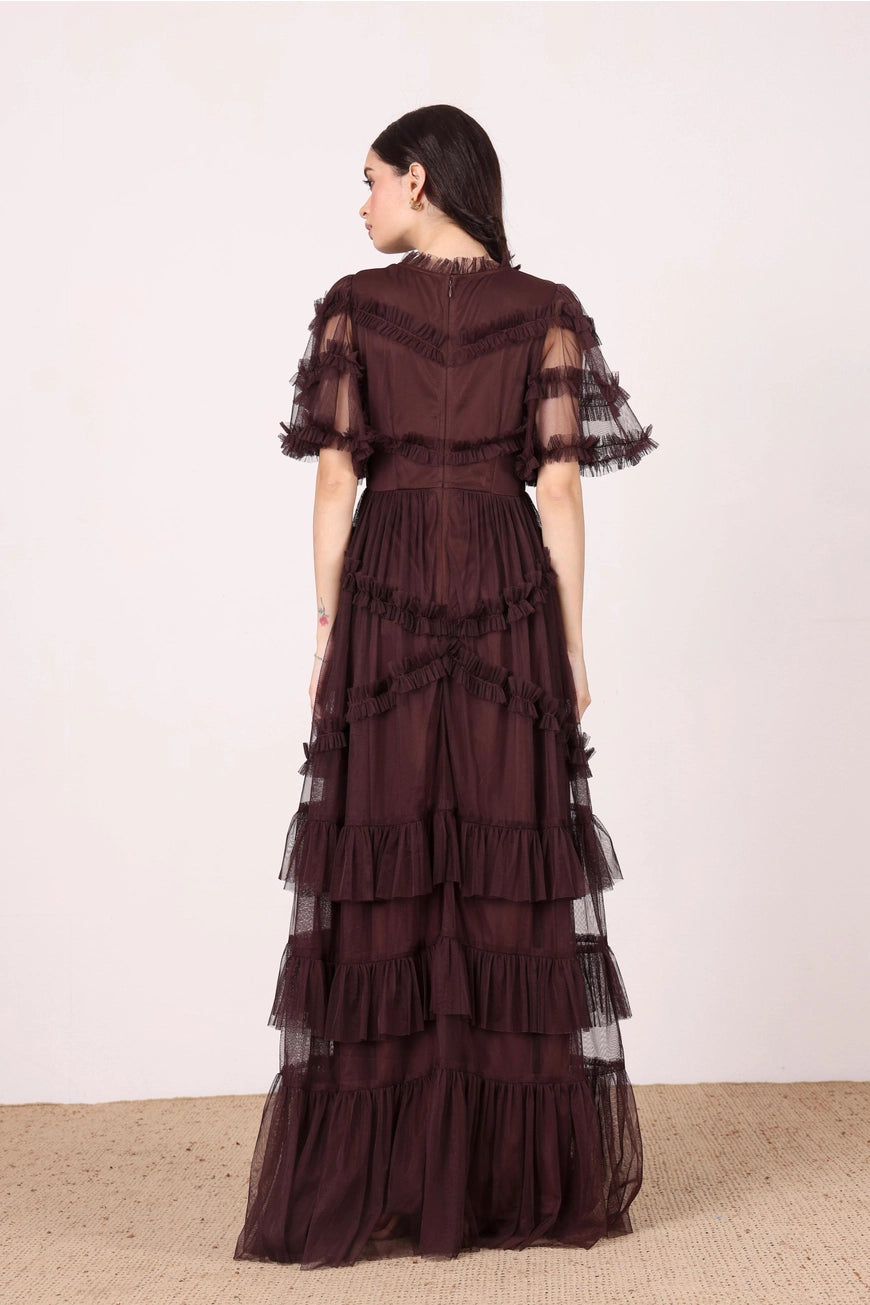 Lace & Beads Florine Chocolate Plum Maxi Dress