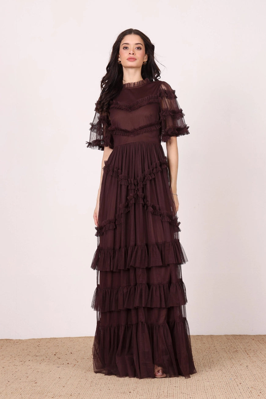 Lace & Beads Florine Chocolate Plum Maxi Dress