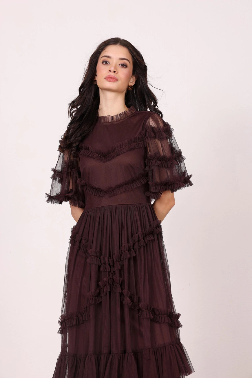 Lace & Beads Florine Chocolate Plum Maxi Dress