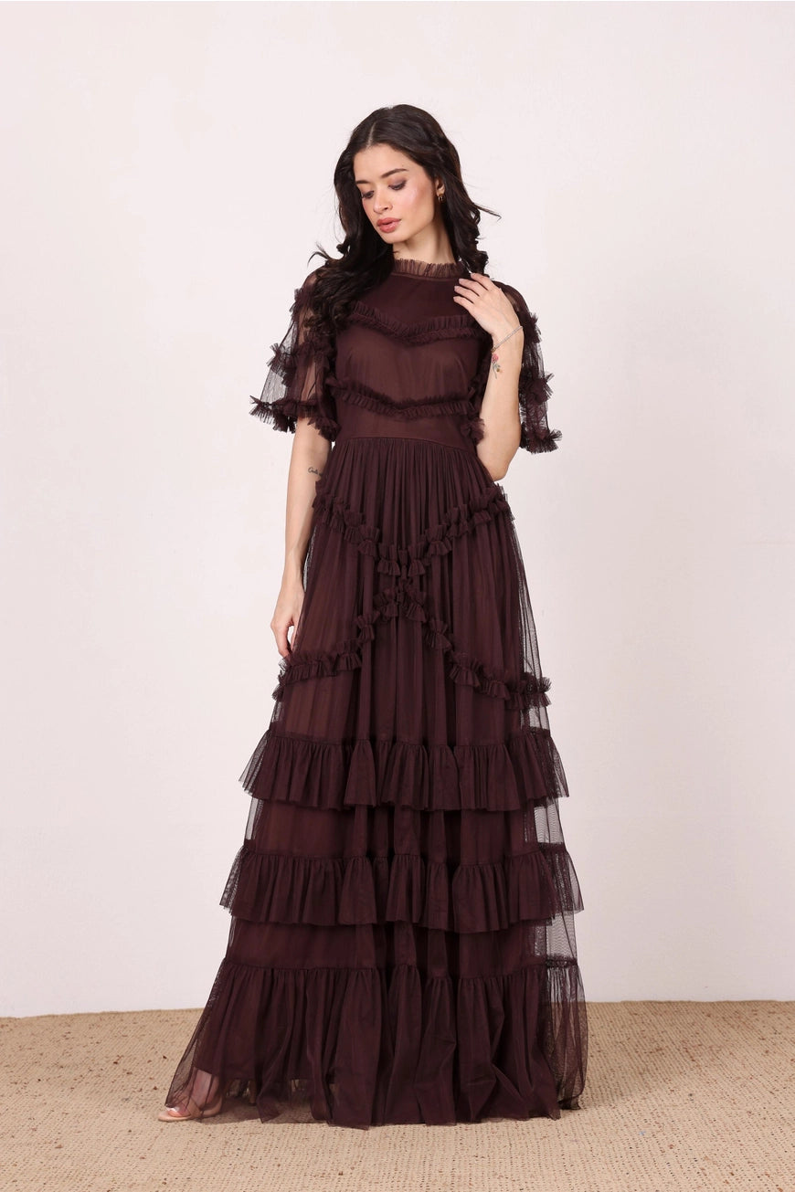 Lace & Beads Florine Chocolate Plum Maxi Dress