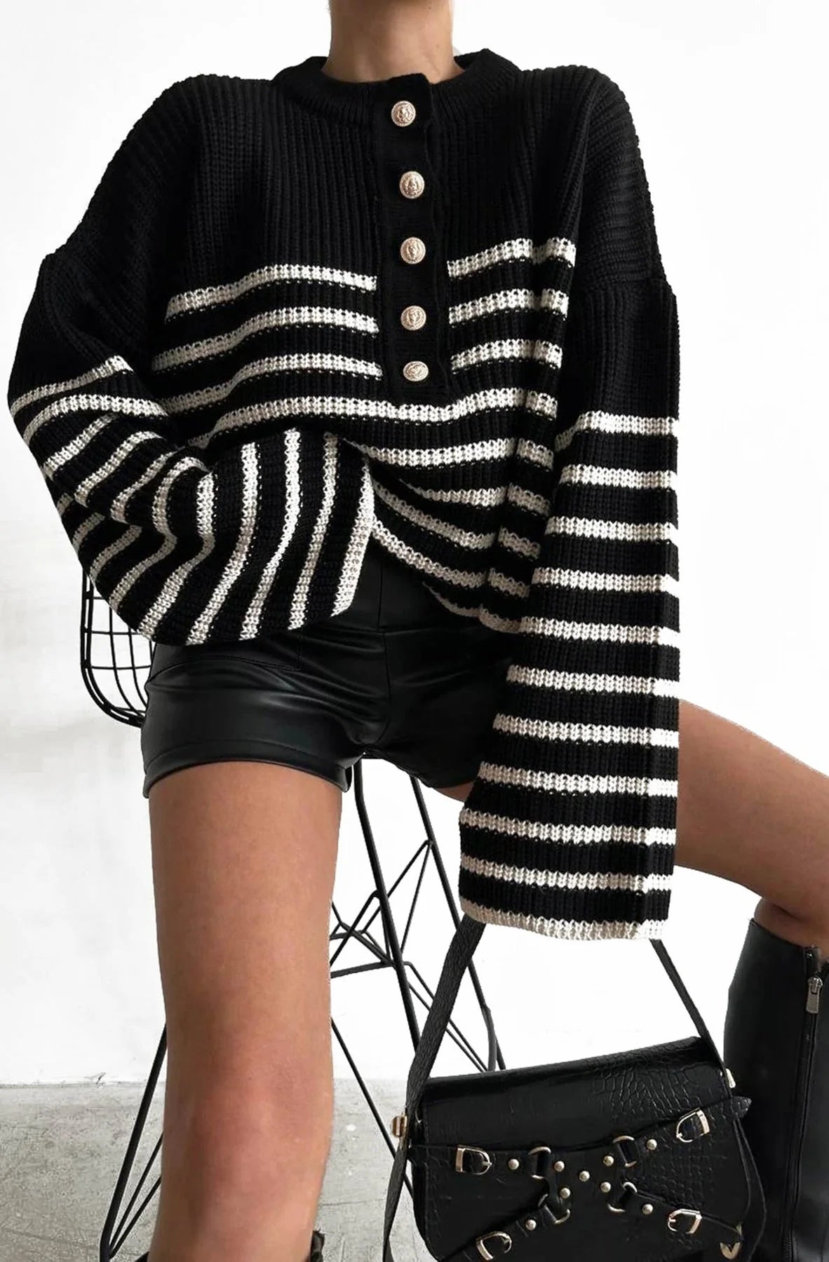talia black and white stripe knitted jumper