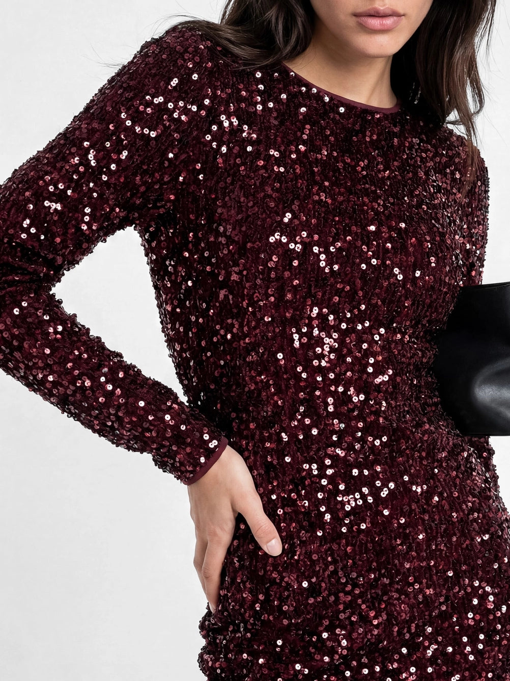 Lovedrobe Berry Embellished Sequin Long Sleeve Mini Dress