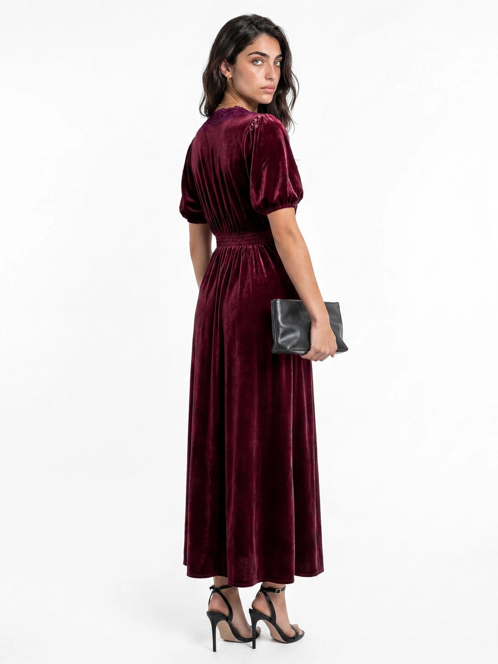 Lovedrobe Berry Short Sleeve Velvet Midaxi Dress