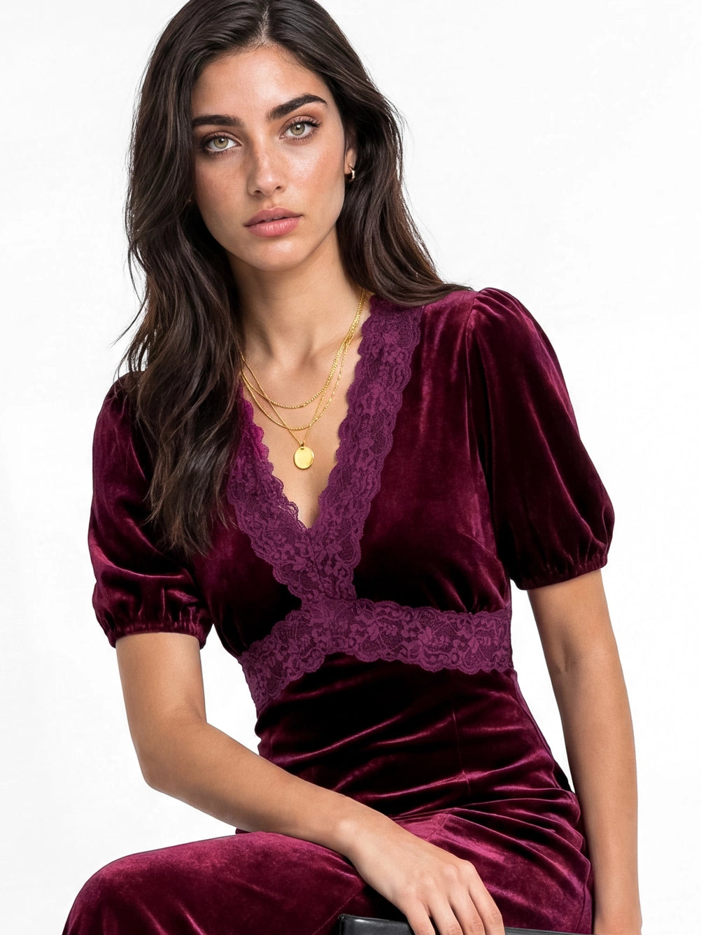 Lovedrobe Berry Short Sleeve Velvet Midaxi Dress