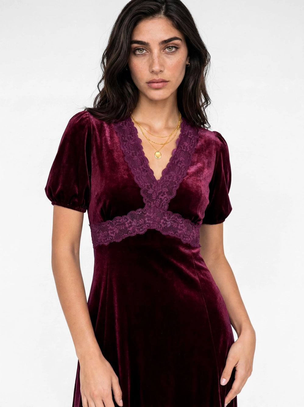 Lovedrobe Berry Short Sleeve Velvet Midaxi Dress