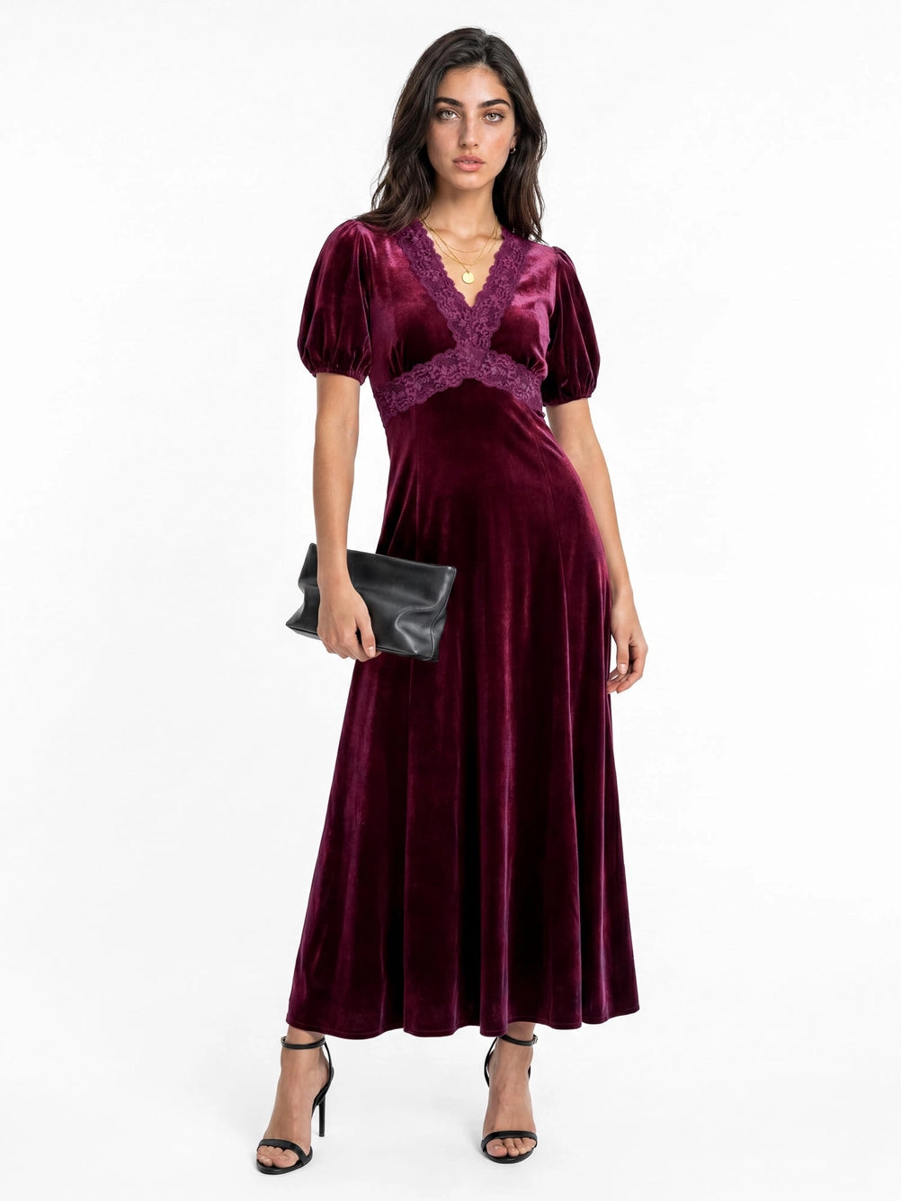 Lovedrobe Berry Short Sleeve Velvet Midaxi Dress