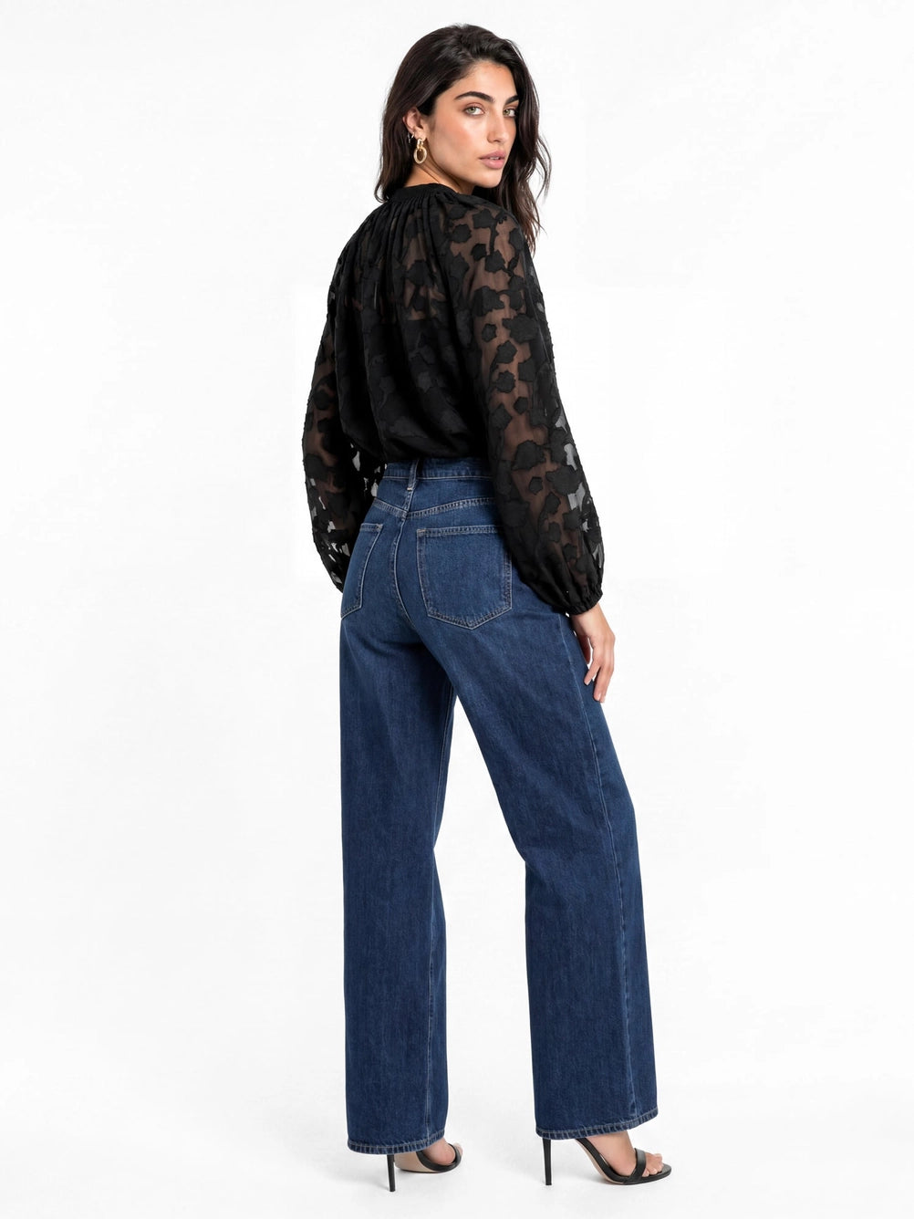 Lovedrobe Black Floral Burnout Raglan Sleeve  Ruffle Blouse