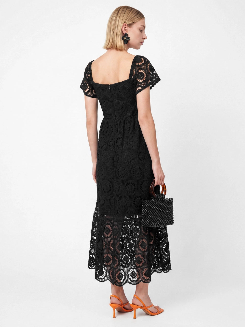 Lovedrobe Black Floral Lace Square Neck Midaxi Dress