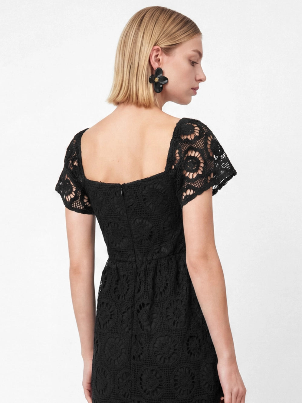 Lovedrobe Black Floral Lace Square Neck Midaxi Dress
