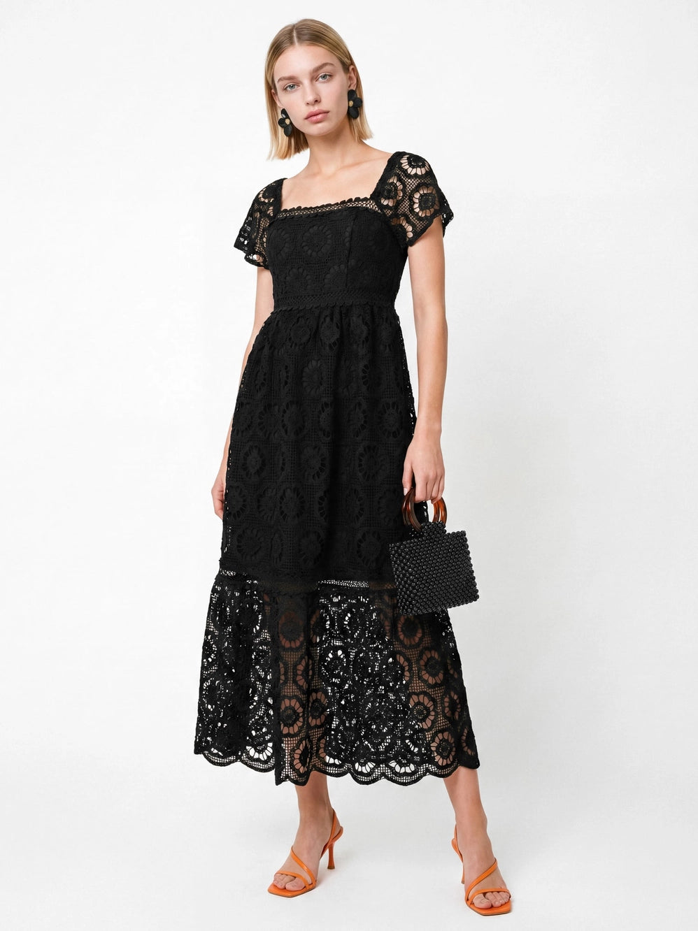 Lovedrobe Black Floral Lace Square Neck Midaxi Dress Love My Apparel Lovedrobe Black Floral Lace Square Neck Midaxi Dress Love My Apparel